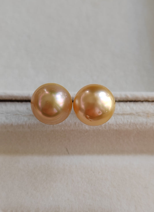 9.9mm Genuine golden south sea pearls Essential earrings studs
