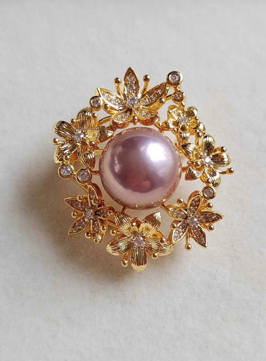 11.8mm Genuine freshwater pearl flower Blossom brooch necklace
