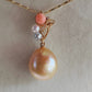'Sunset' 18k gold diamond pendant genuine golden south sea pearl and Coral