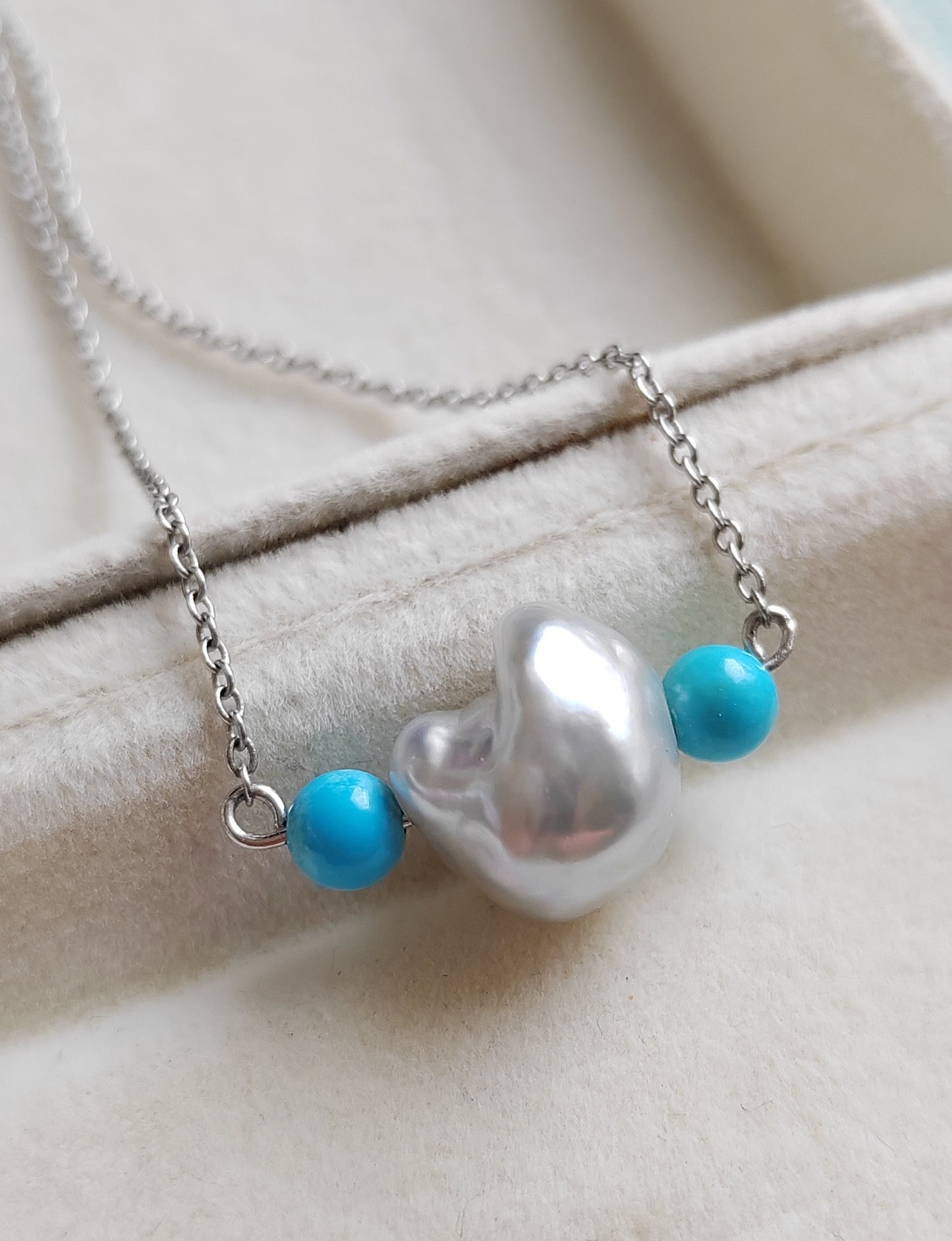 'Wild' Natural Turquoise genuine Australian south sea Keshi pearl necklace