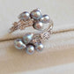 'Silver Meteor' ring genuine Japanese akoya pearls 3.6-4.1mm