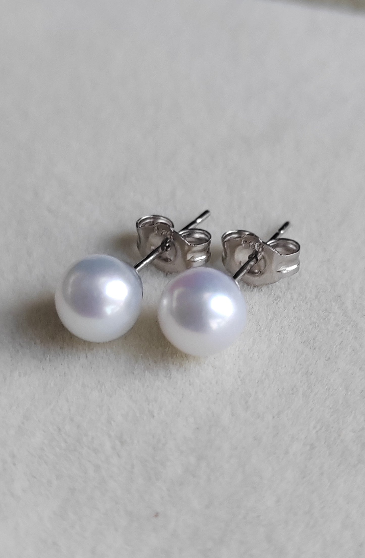 Silver earrings studs genuine freshwater pearls 6-6.5mm