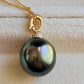 12.95x13.5mm Genuine Tahitian Mangareva pearl 18k gold diamond enhancer/ pendant