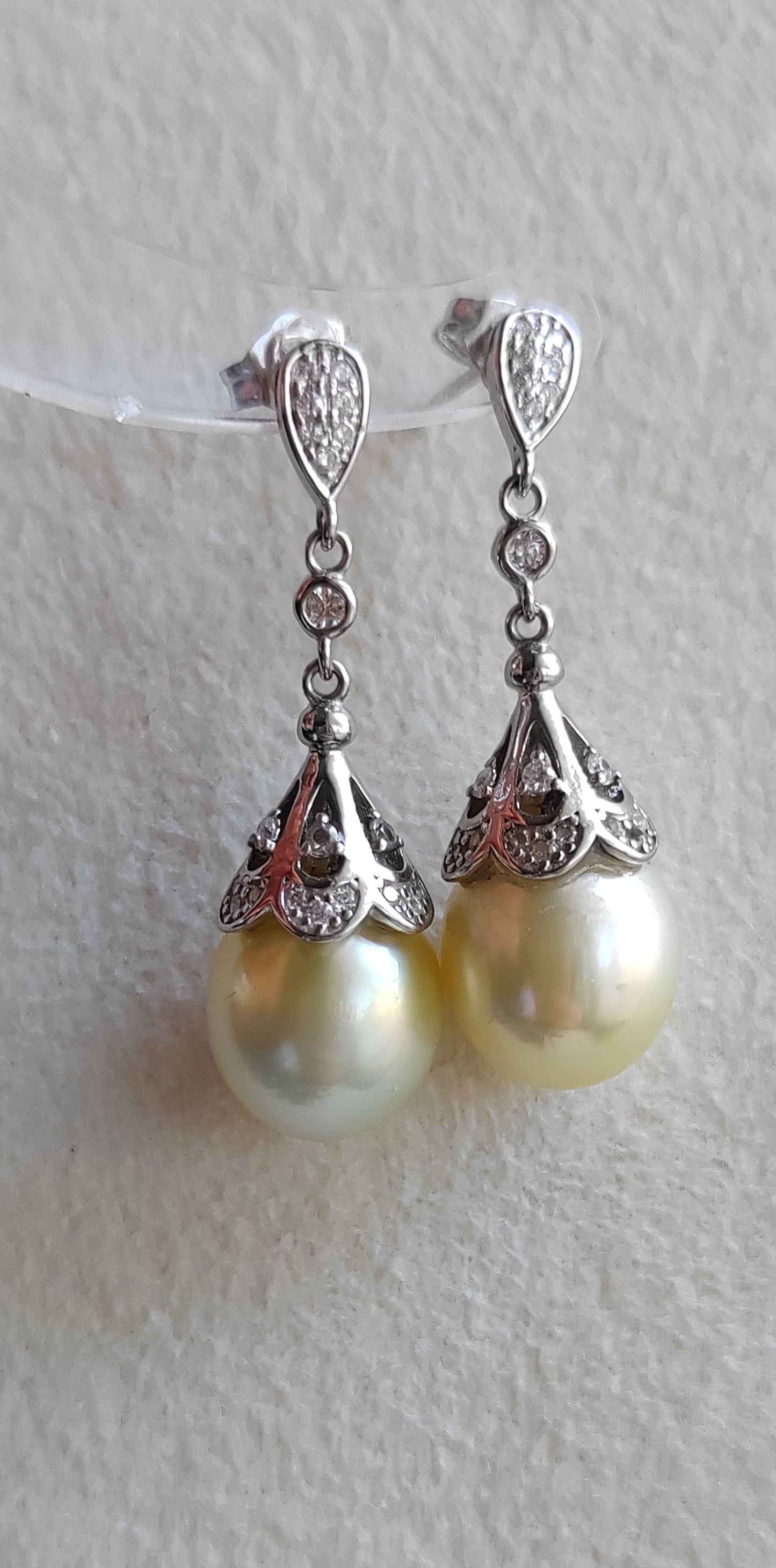 10.7mm Genuine south sea pearls elegant earrings silver