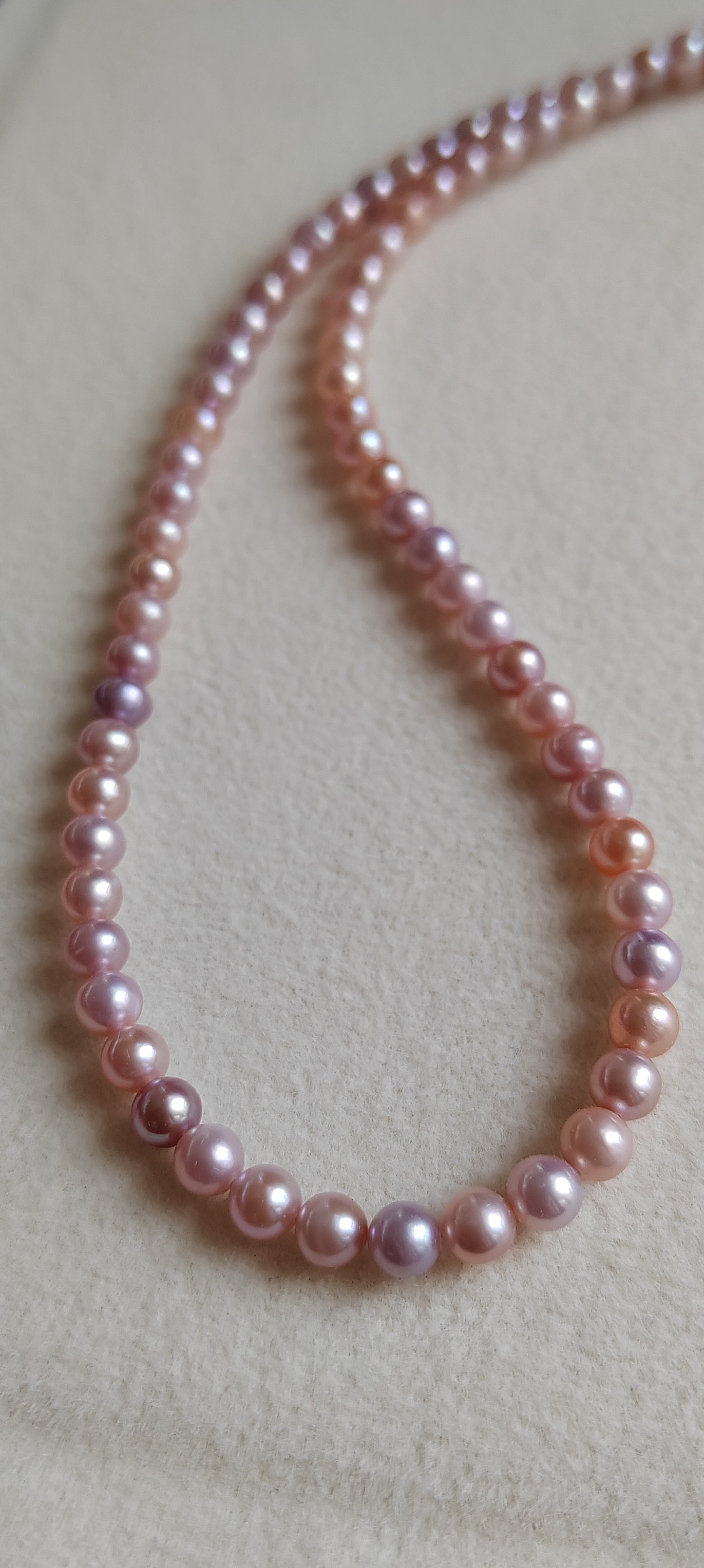 4-4.5mm Genuine freshwater pearls 'Pink lolli beans' necklace silver