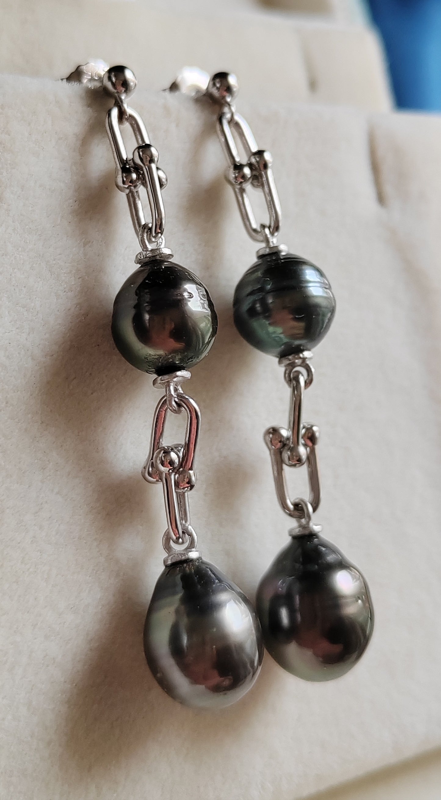 8.6-9.4mm Genuine tahitian south sea pearls double-beauty earrings silver
