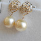 'Camellia' earrings 10k gold genuine golden south sea pearl 10.4mm Round