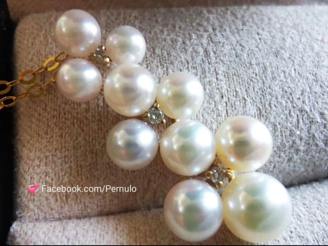 'Little clover' pendant 18k gold diamond genuine Japanese akoya  pearl 3.5-5.8mm