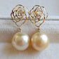'Camellia' earrings 10k gold genuine golden south sea pearl 10.4mm Round