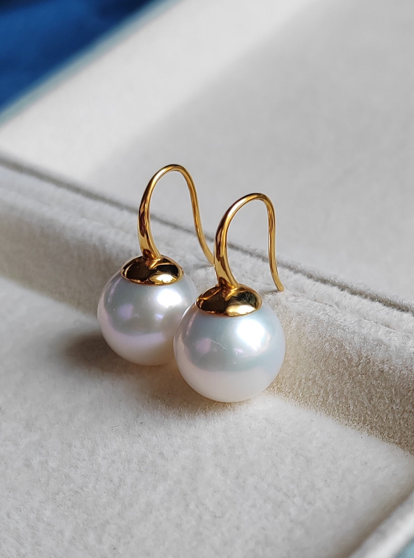 11.3mm genuine freshwater pearls 9k gold French hook earrings AAAA