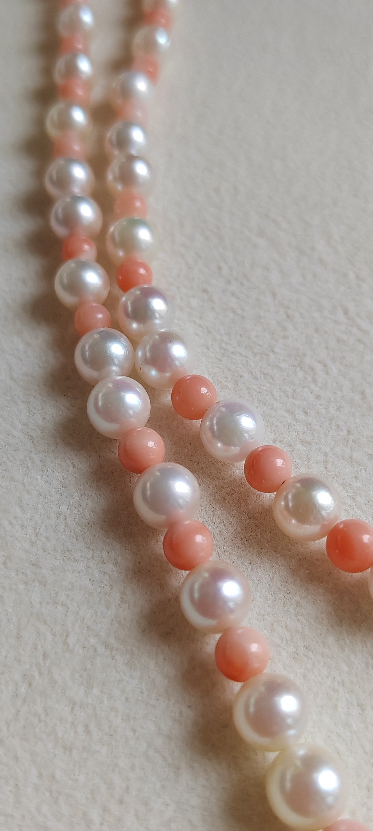 Genuine Japanese akoya pearls and coral necklace 3.3-7.7mm