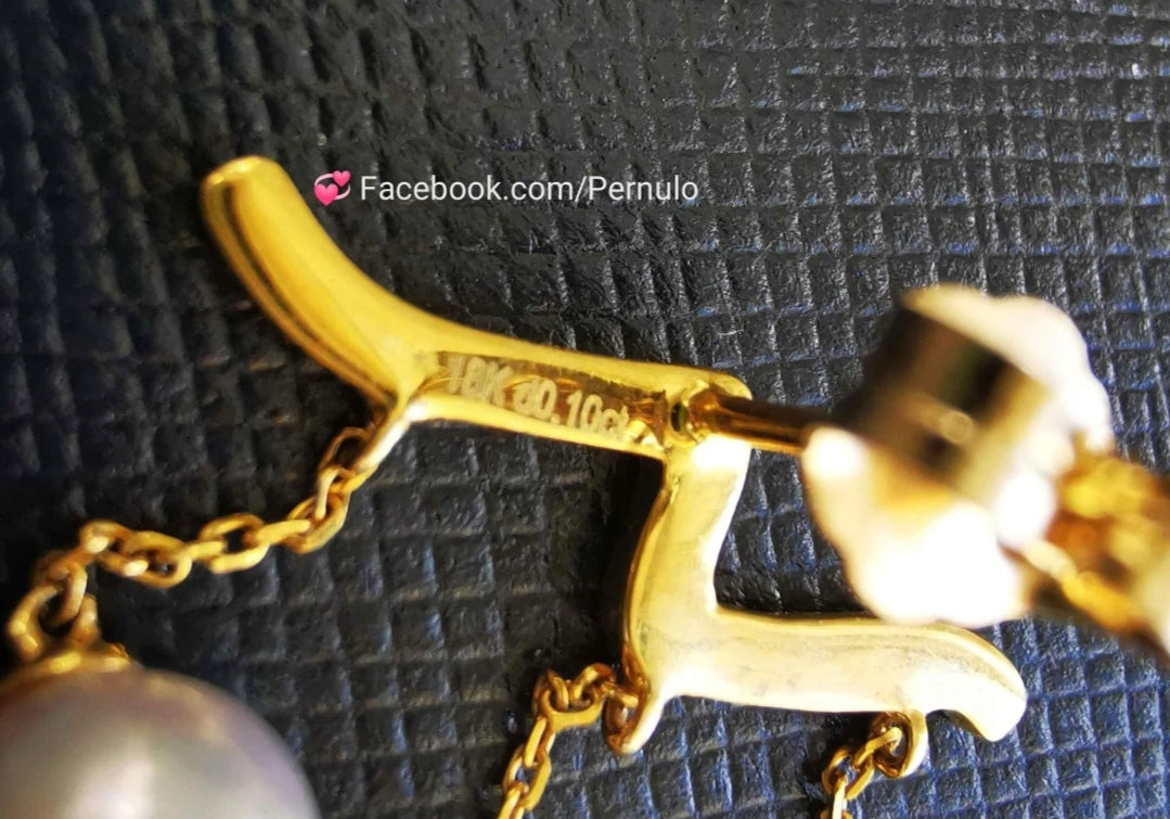 'Wings' earrings 18k gold diamond genuine Japanese akoya pearls 6.1-7.5mm