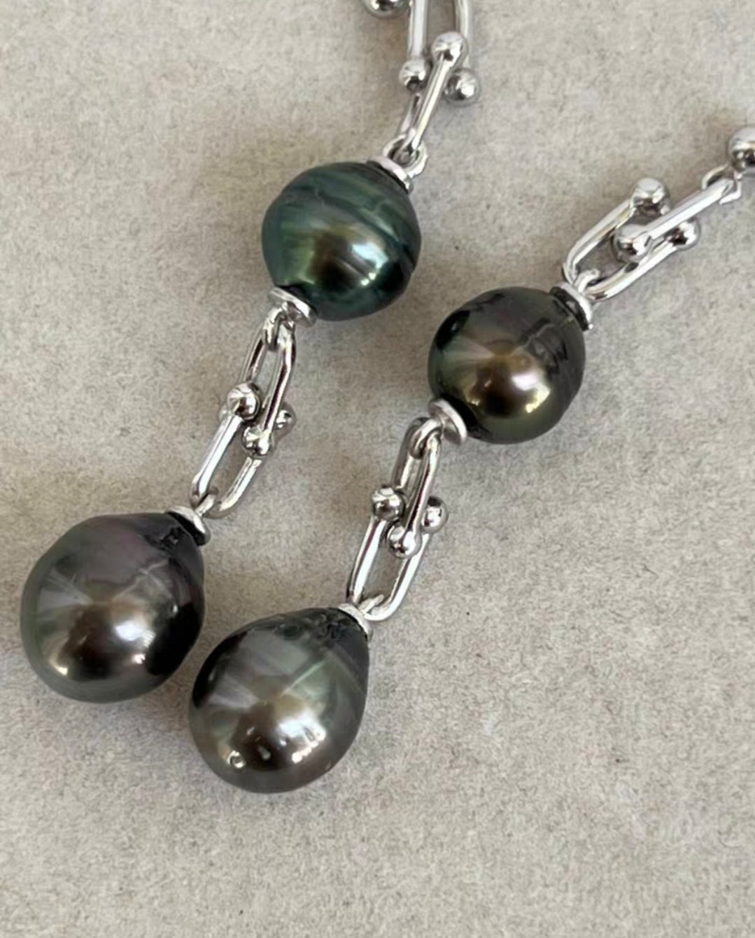 8.6-9.4mm Genuine tahitian south sea pearls double-beauty earrings silver