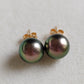'Vivid Peacock' 14k gold every day earrings studs genuine tahitian south sea pearls 10.2mm