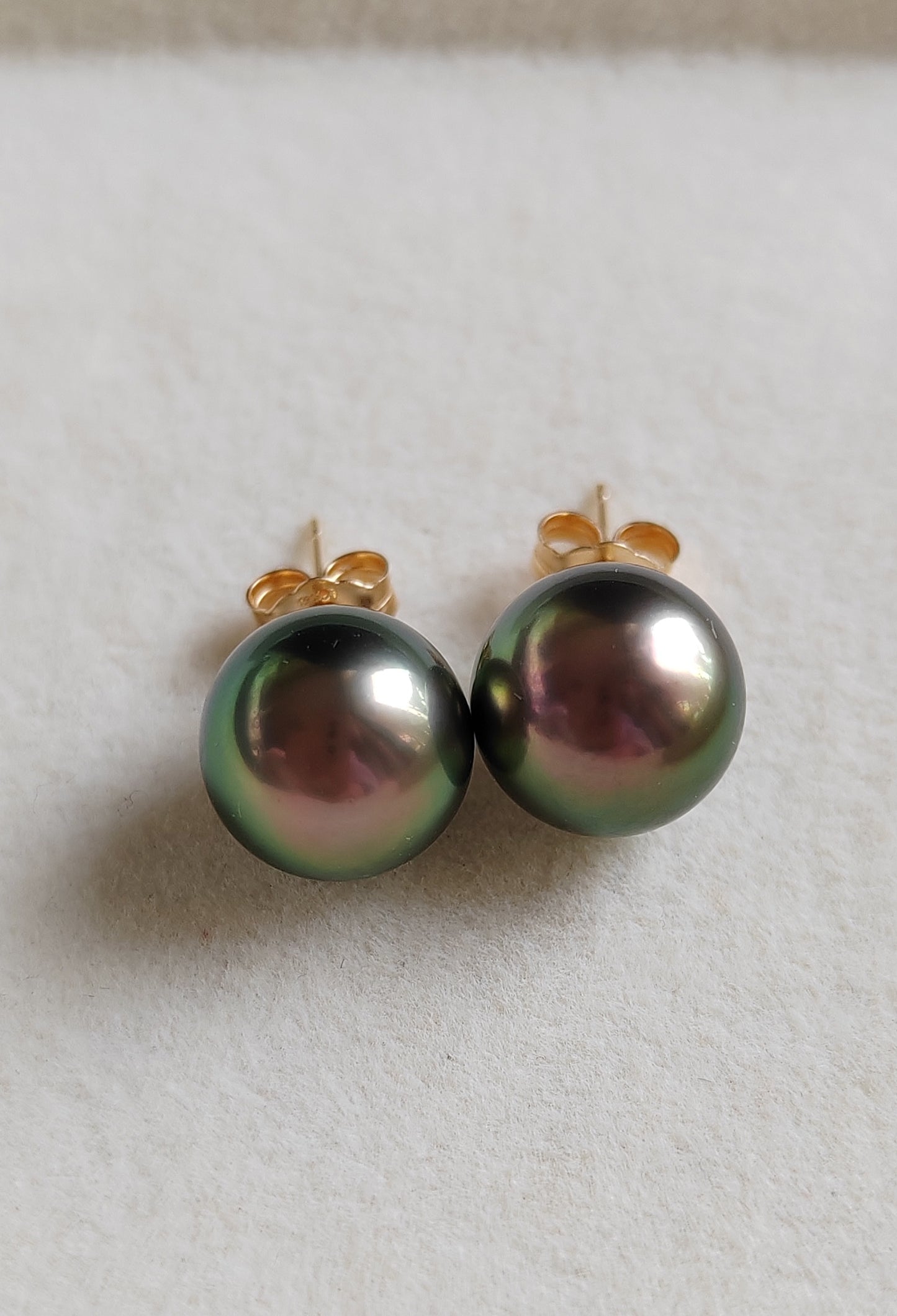 'Vivid Peacock' 14k gold every day earrings studs genuine tahitian south sea pearls 10.2mm