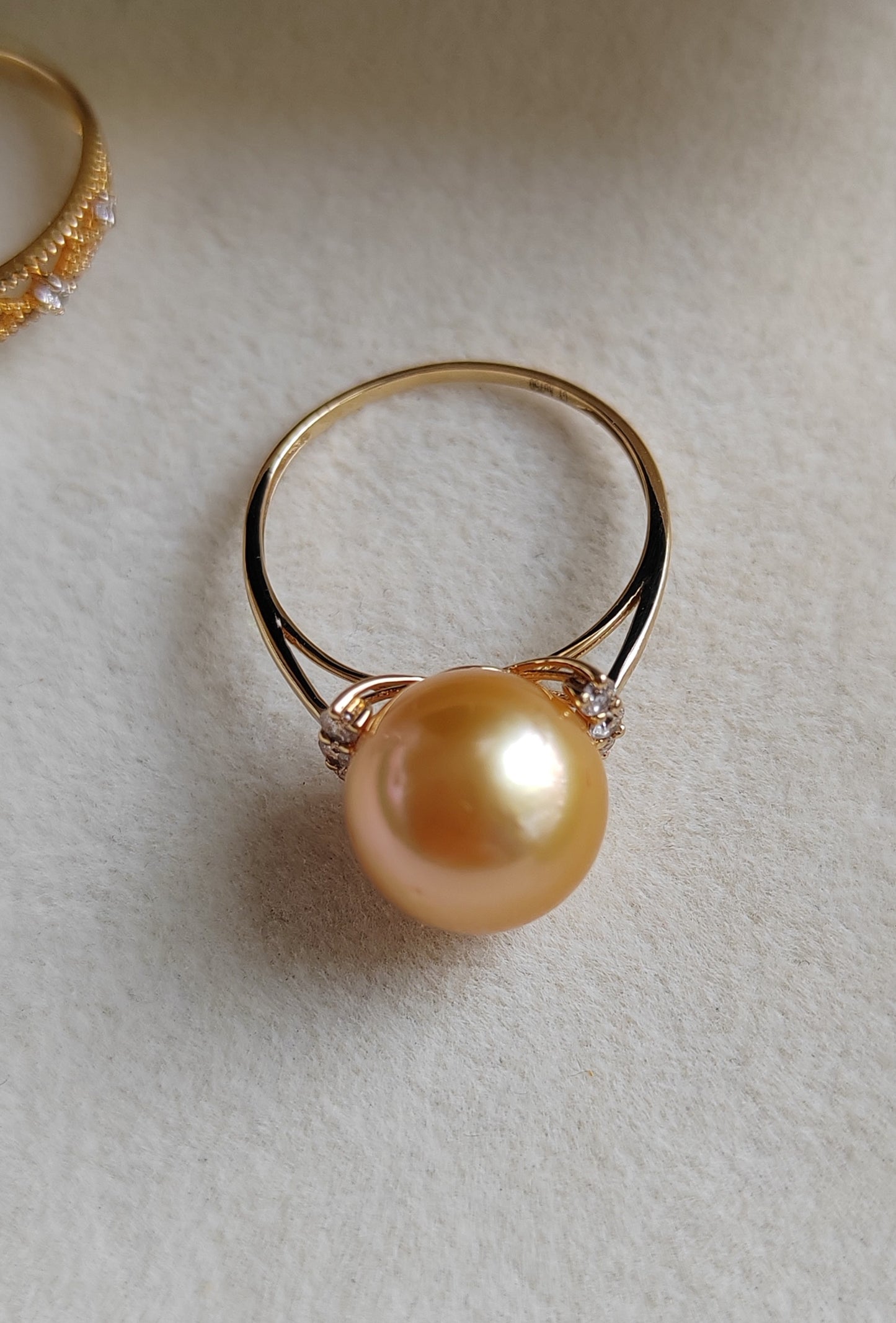 10.9mm Genuine golden south sea pearl 18k gold solitaire ring