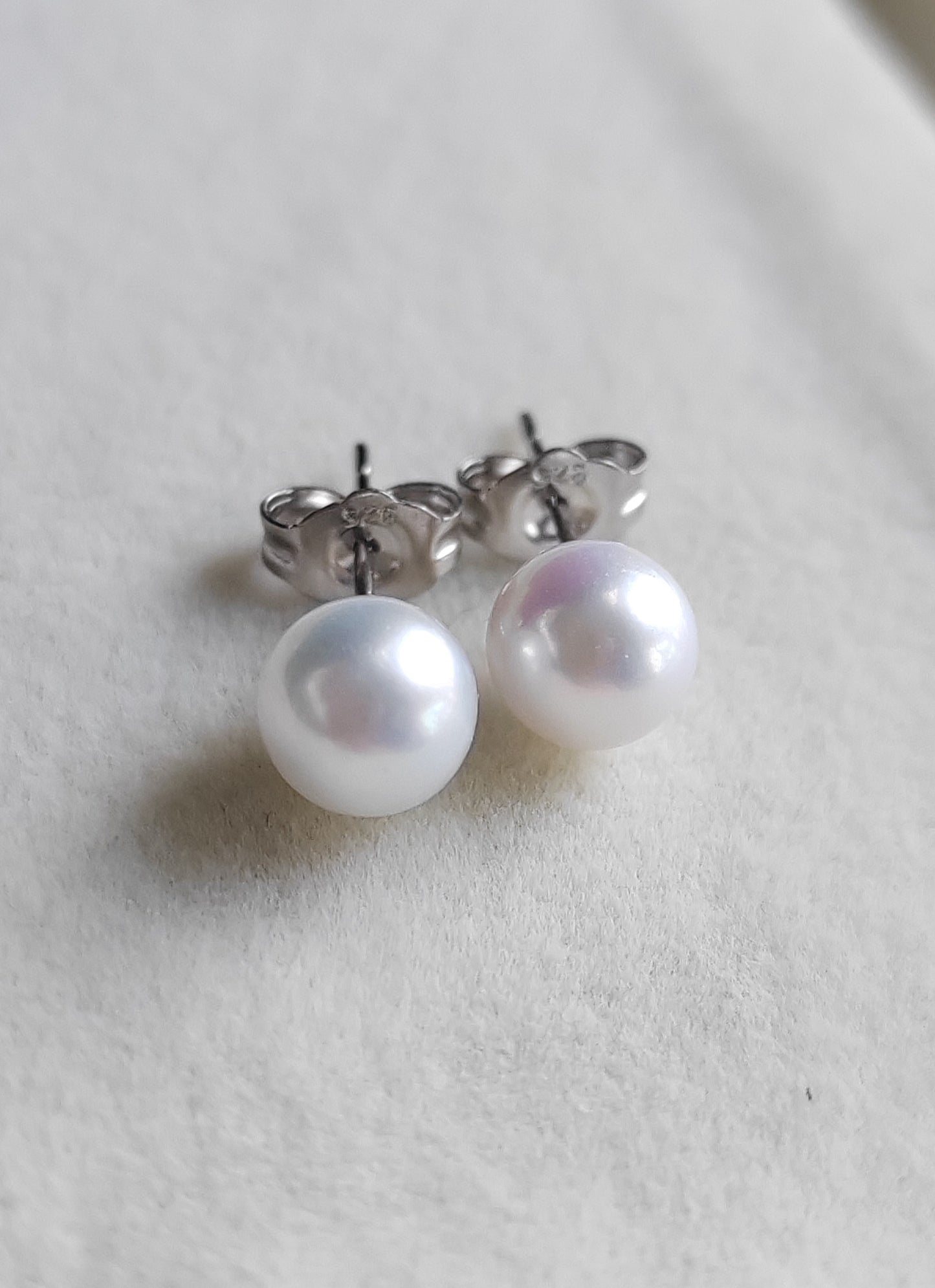 Silver earrings studs genuine freshwater pearls 6-6.5mm