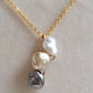 'A feather' 18k gold pendant genuine south sea & Tahitian Keshi pearls 'Wild'