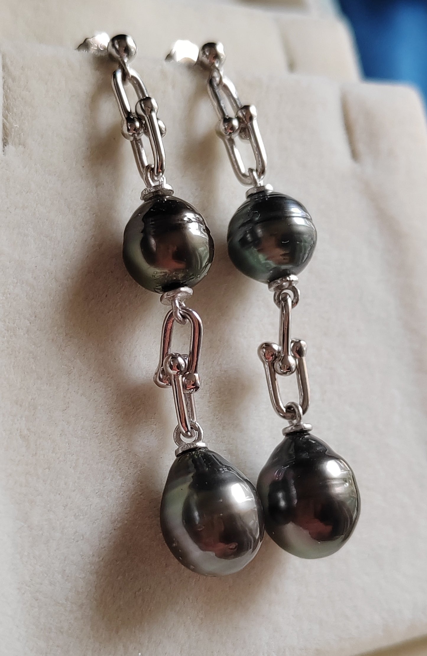 8.6-9.4mm Genuine tahitian south sea pearls double-beauty earrings silver