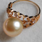 Golden lacy ring 18k gold genuine golden south sea round pearl 10.4mm AAA+ size L