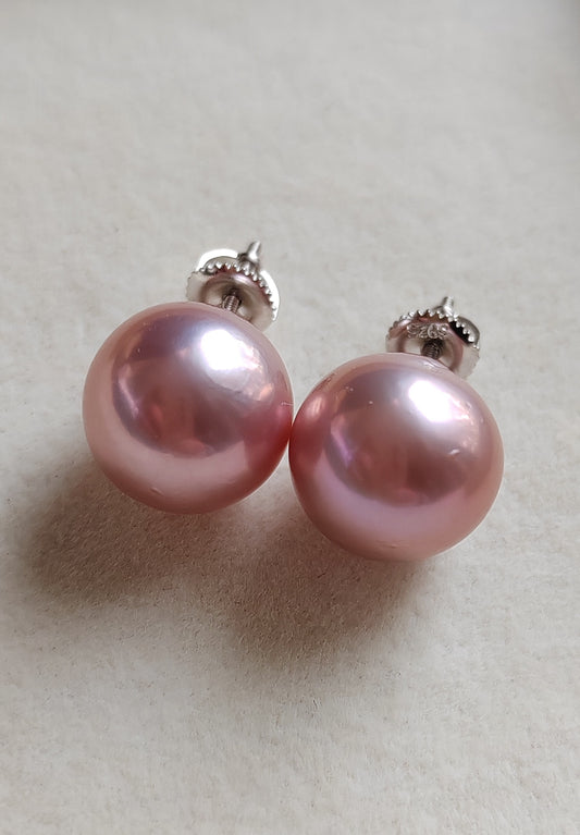 12.3mm Genuine freshwater pearls essential earrings studs silver