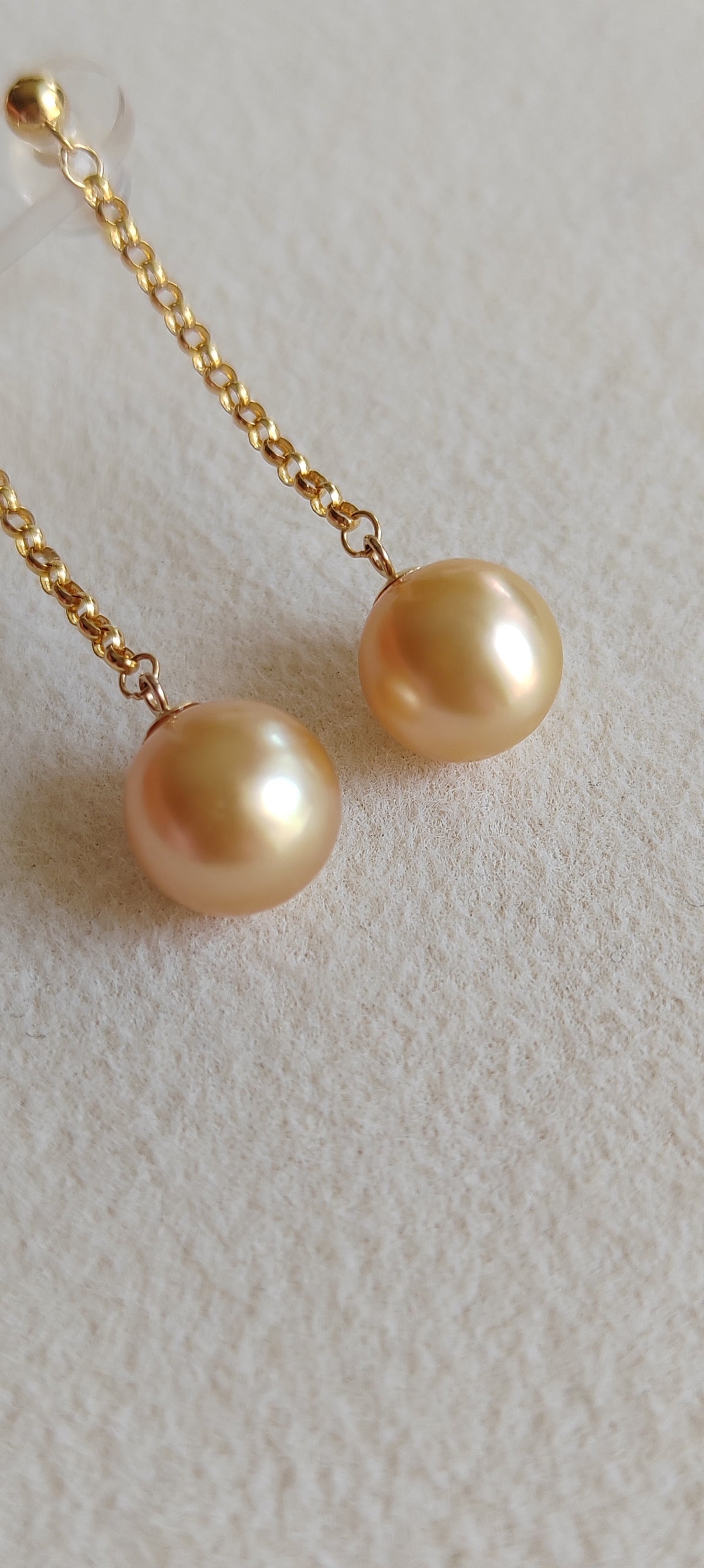 18k gold dangle earrings genuine golden south sea pearl 8.3mm