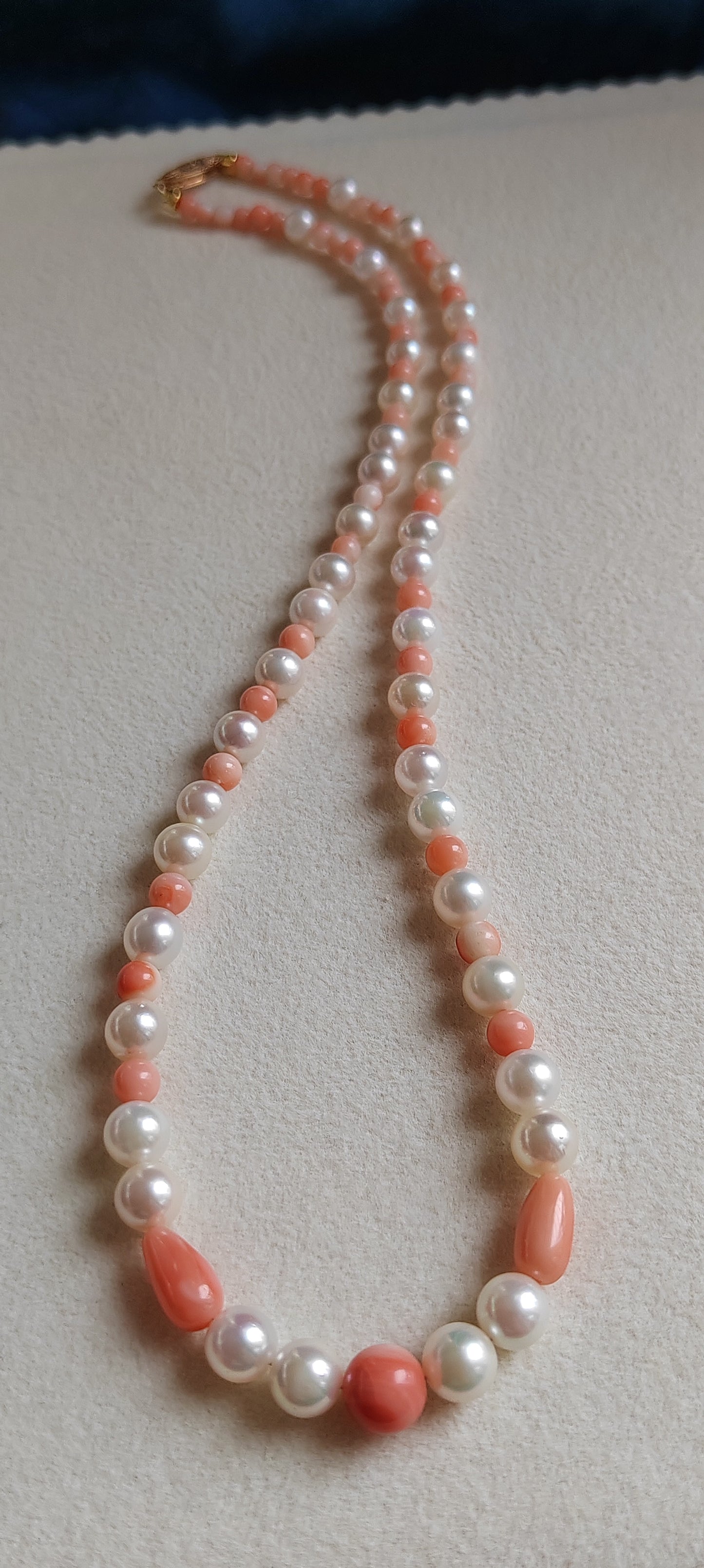 Genuine Japanese akoya pearls and coral necklace 3.3-7.7mm