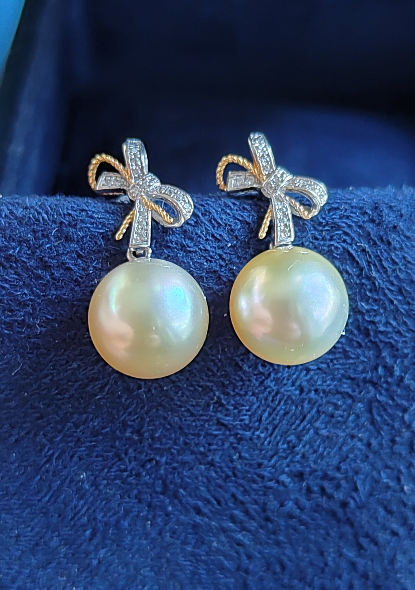 18k gold earrings genuine golden south sea pearls 10mm round