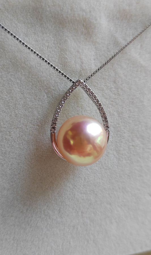 12mm Genuine freshwater pearl classic necklace Peach