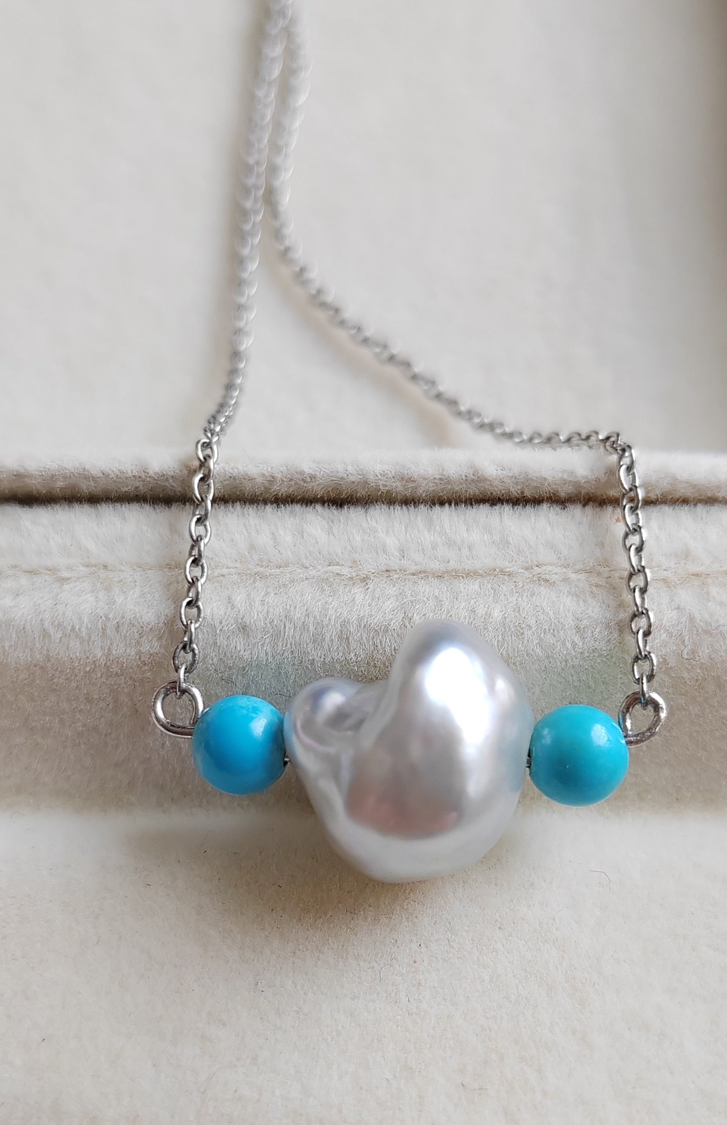 'Wild' Natural Turquoise genuine Australian south sea Keshi pearl necklace