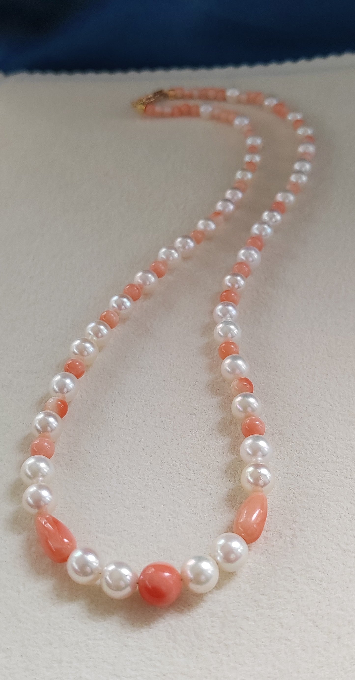 Genuine Japanese akoya pearls and coral necklace 3.3-7.7mm