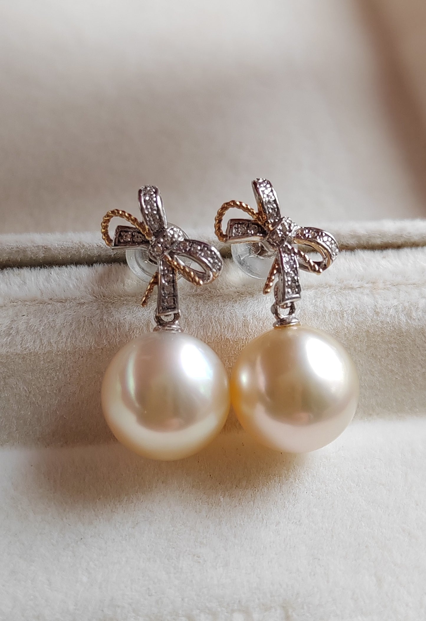 18k gold earrings genuine golden south sea pearls 10mm round