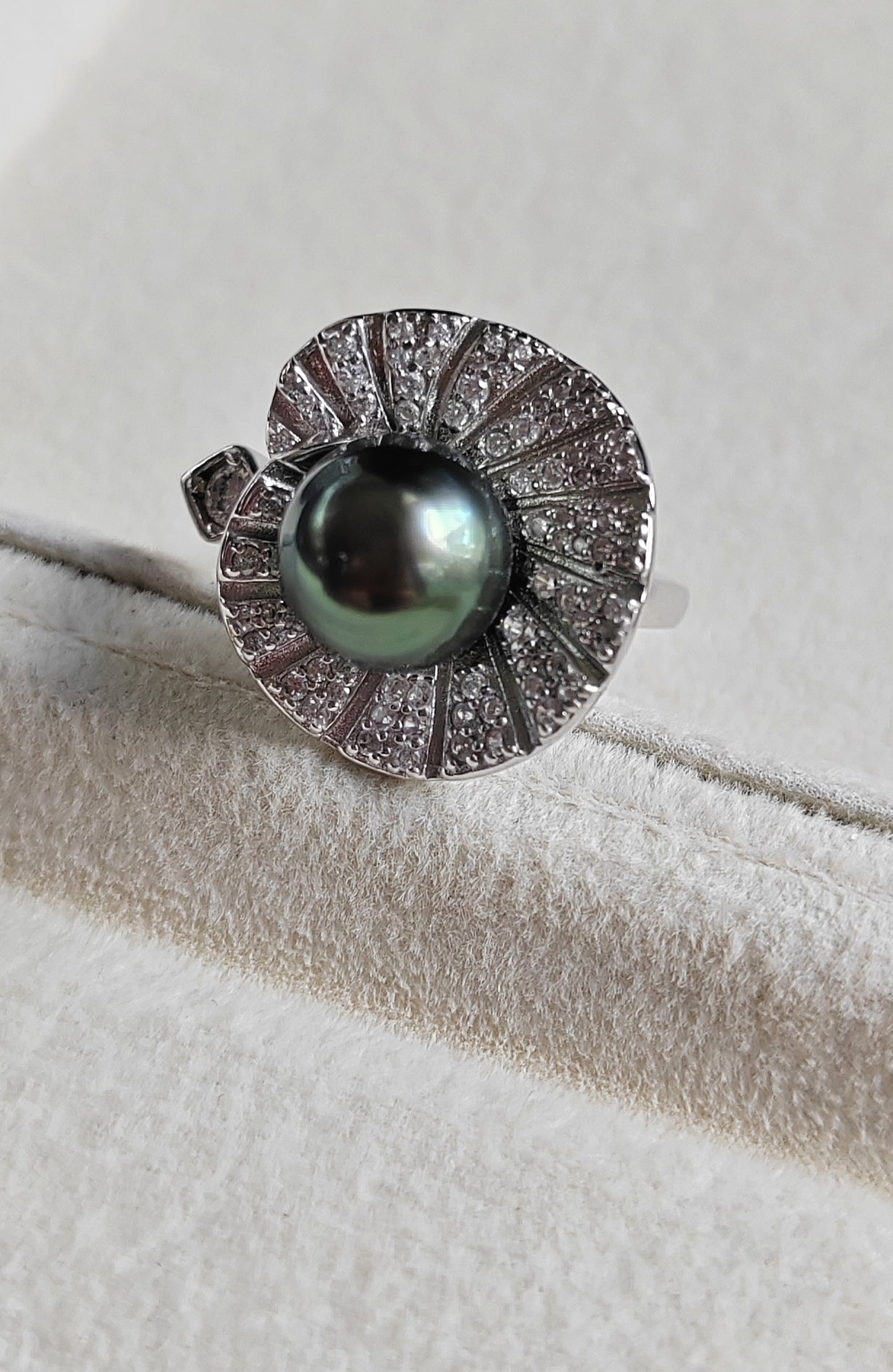 'Green lotus' adjustable ring genuine tahitian south sea pearl 9.3mm