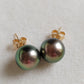 'Vivid Peacock' 14k gold every day earrings studs genuine tahitian south sea pearls 10.2mm