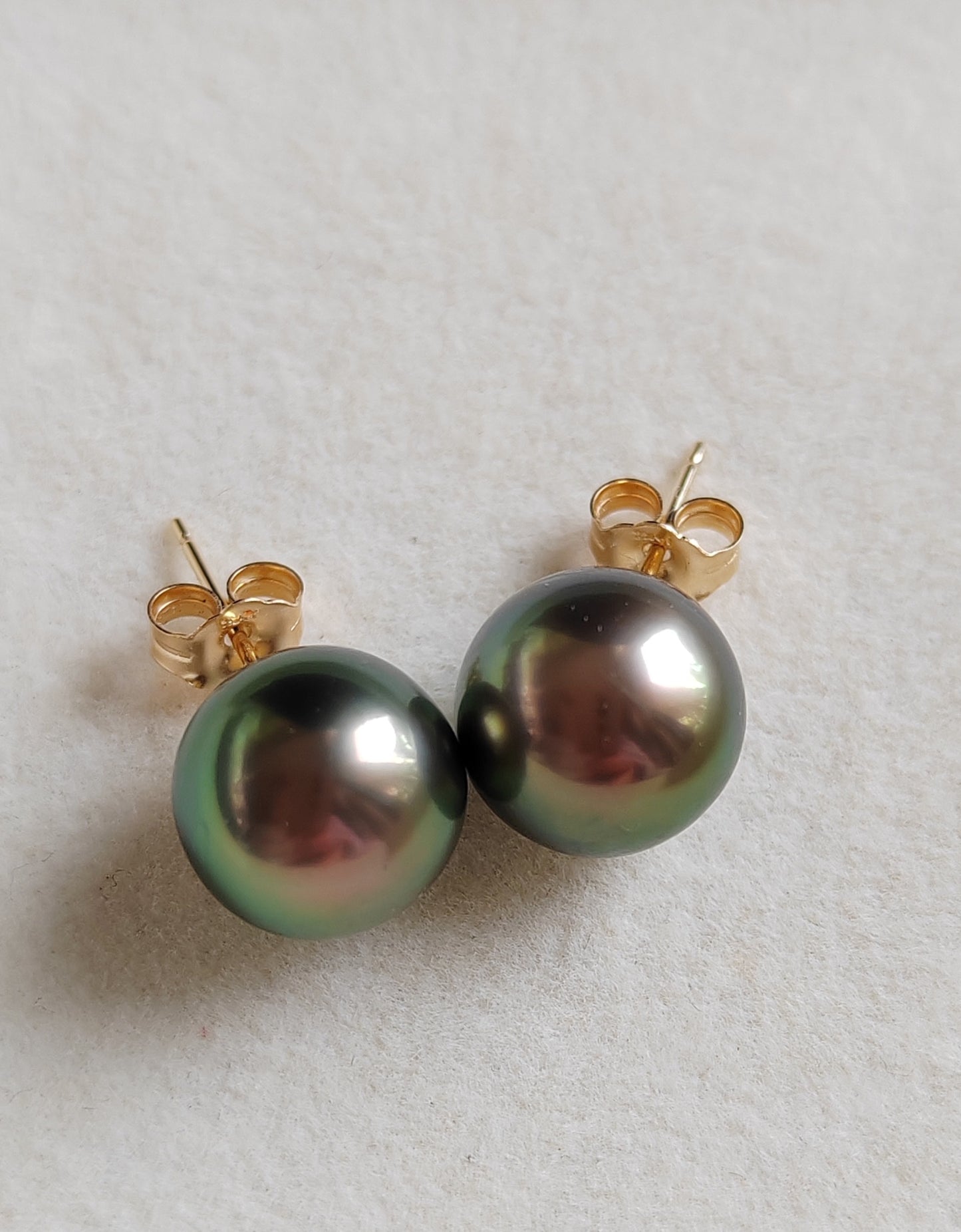 'Vivid Peacock' 14k gold every day earrings studs genuine tahitian south sea pearls 10.2mm