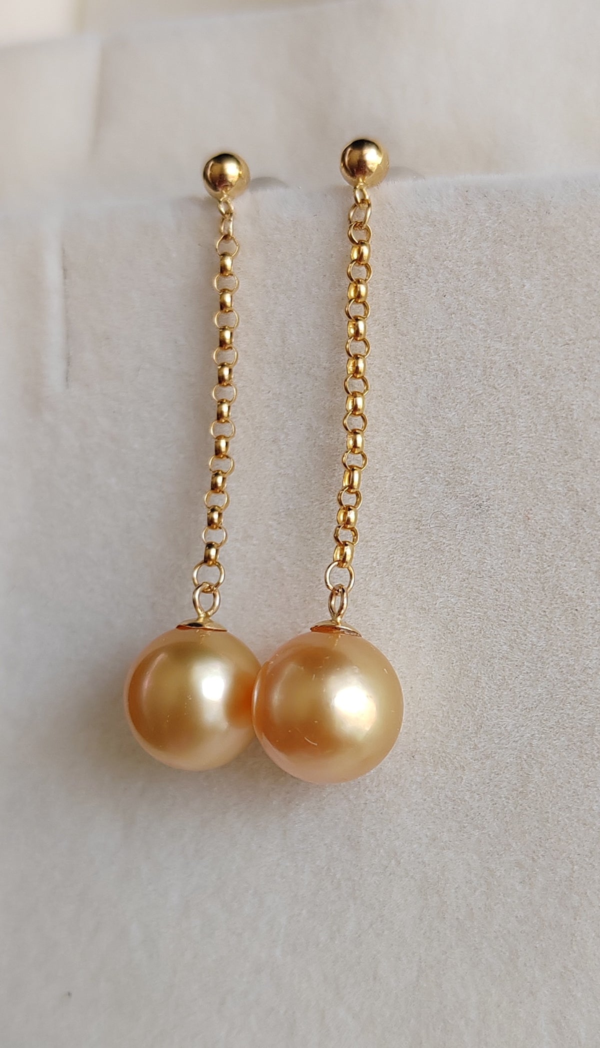 18k gold dangle earrings genuine golden south sea pearl 8.3mm