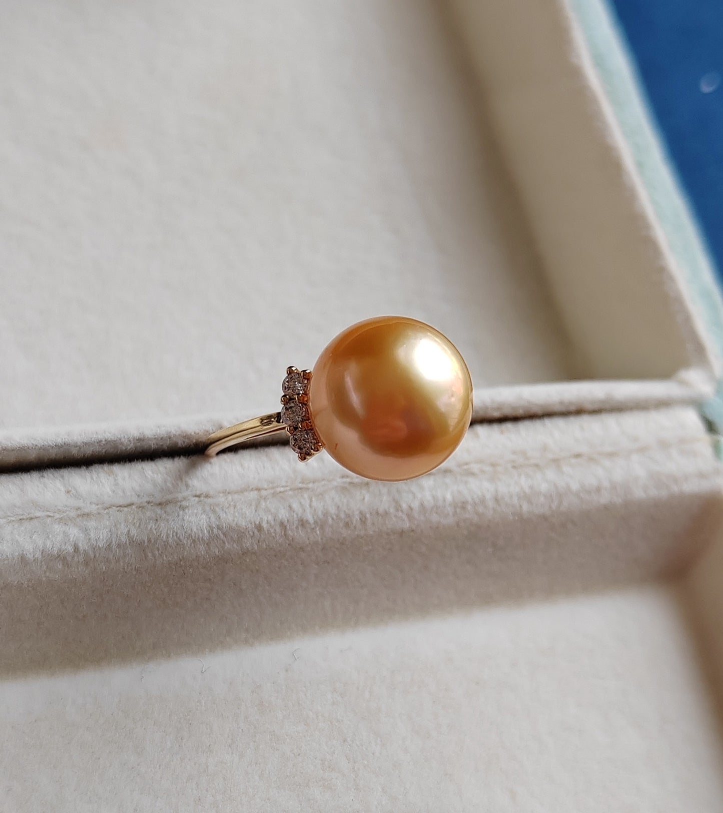 10.9mm Genuine golden south sea pearl 18k gold solitaire ring