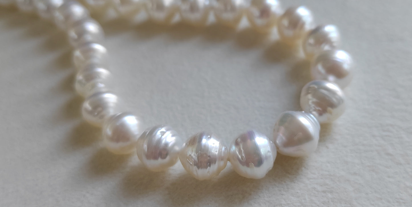 9-10.5mm Genuine Australian south sea white pearls baroque strand necklace