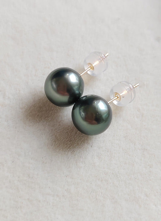 8mm Genuine tahitian south sea pearls 14k gold earrings studs