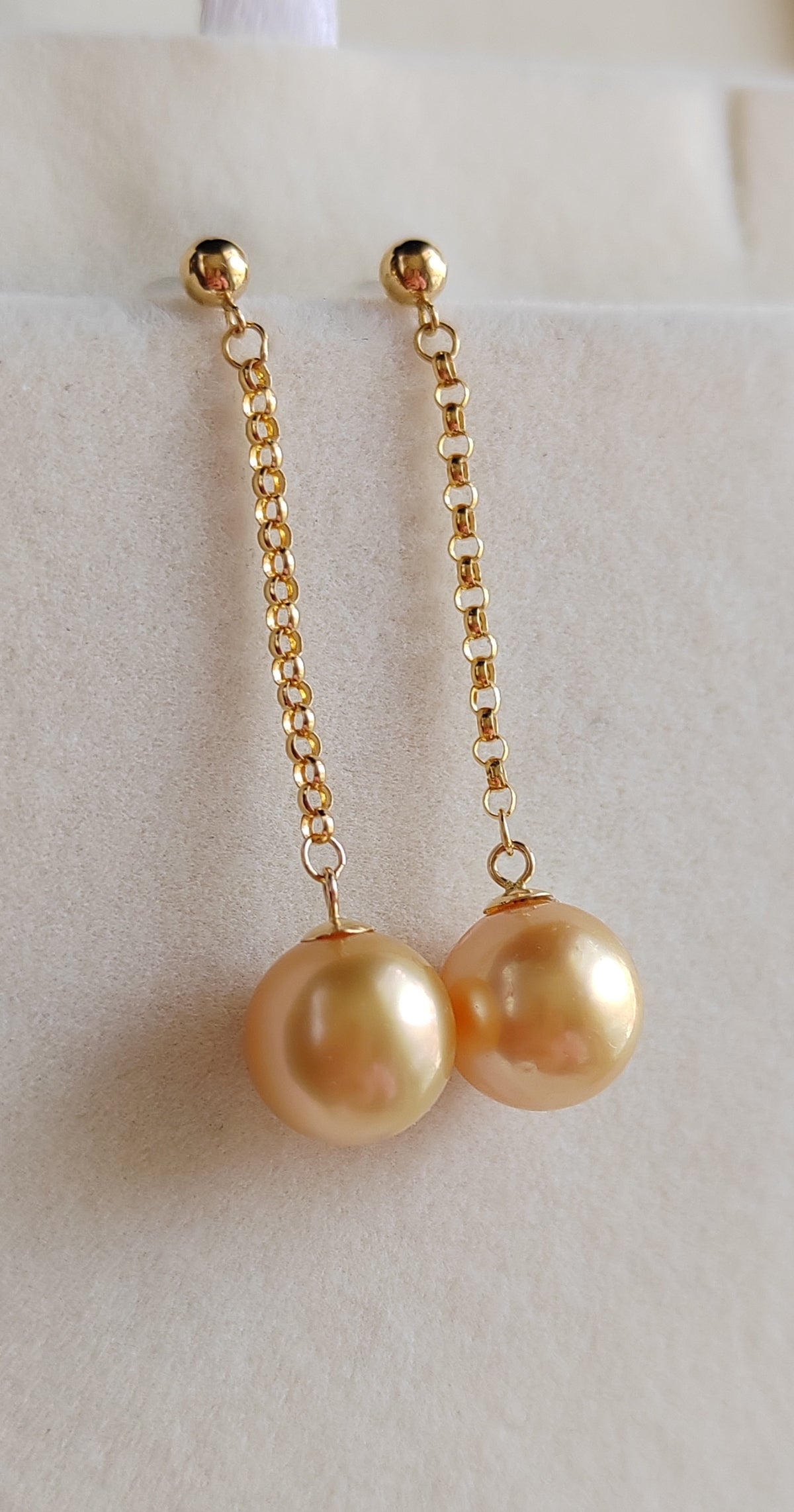 18k gold dangle earrings genuine golden south sea pearl 8.3mm