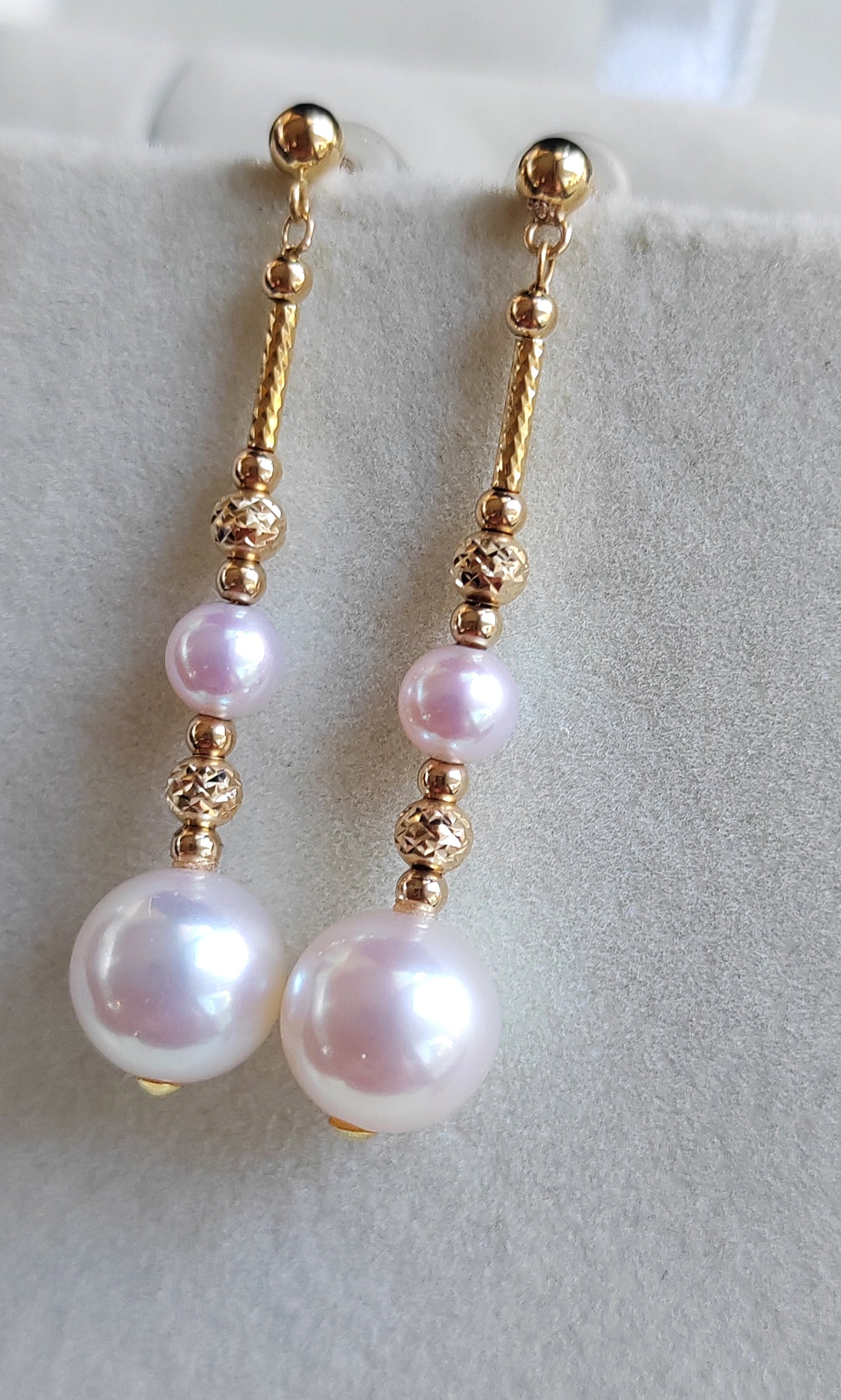 'Glittering' earrings 18k gold genuine Japanese akoya pearls 4.5-8.3mm AAA+