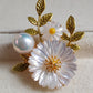 'Lily' brooch genuine freshwater pearl 10.1mm with mother of pearl