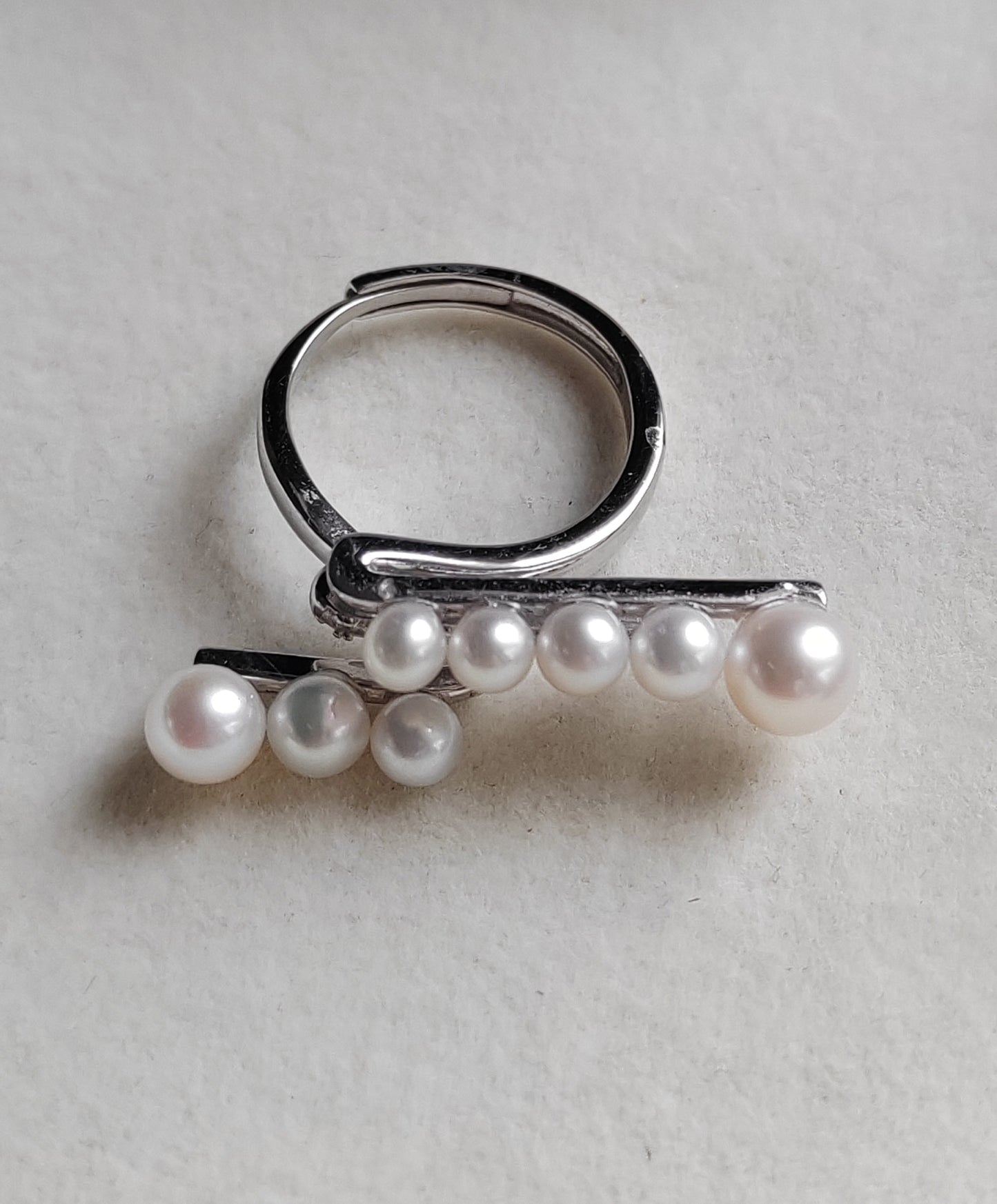 3.8-5.9mm Genuine freshwater pearls adjustable ring silver