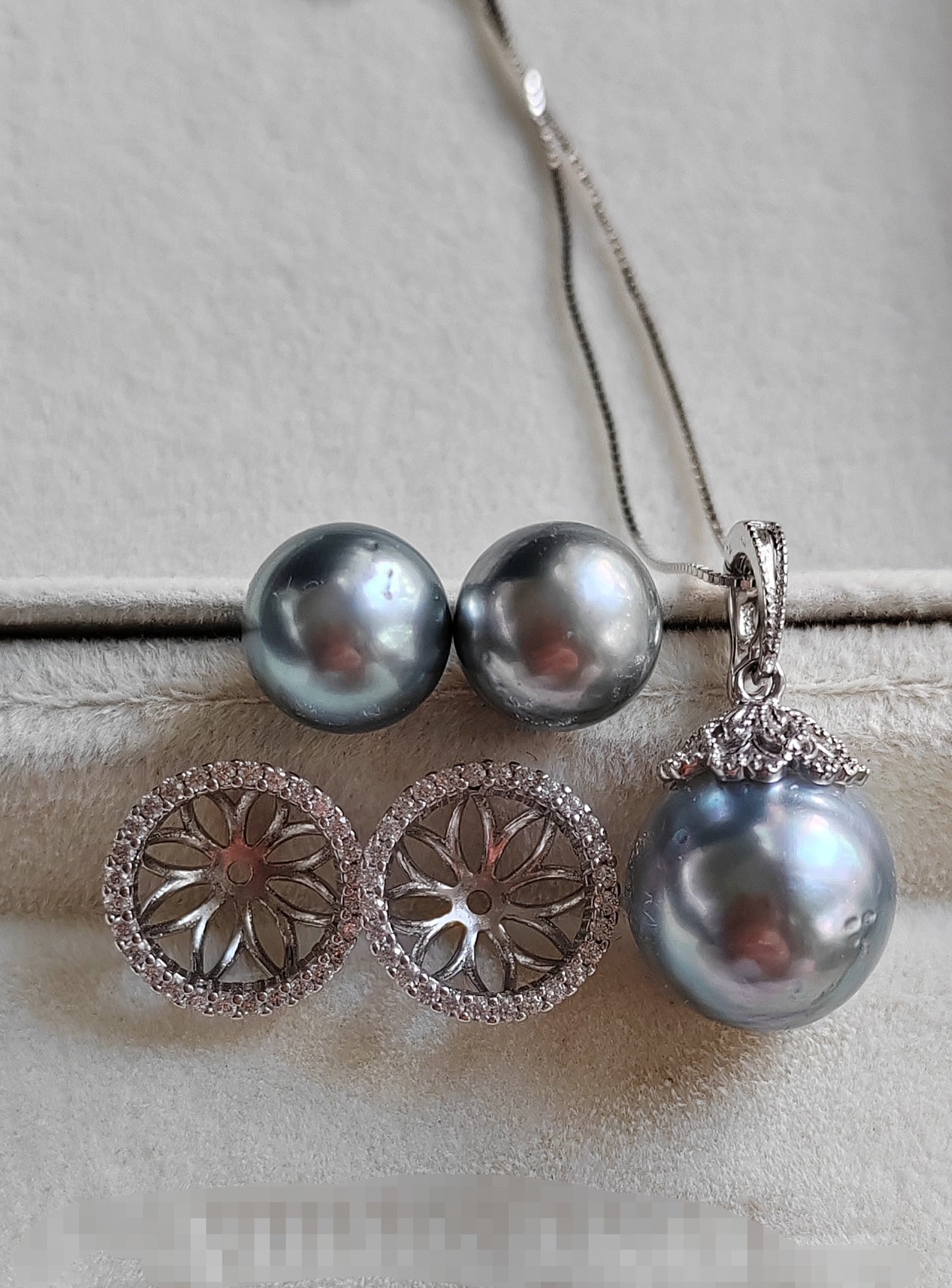 Classic Jewellry set Genuine tahitian sea pearls 10.3-13.1mm