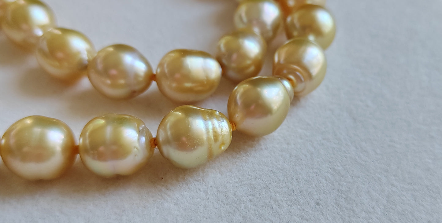 10.1-13mm Genuine golden south sea pearl baroque necklace 14k gold
