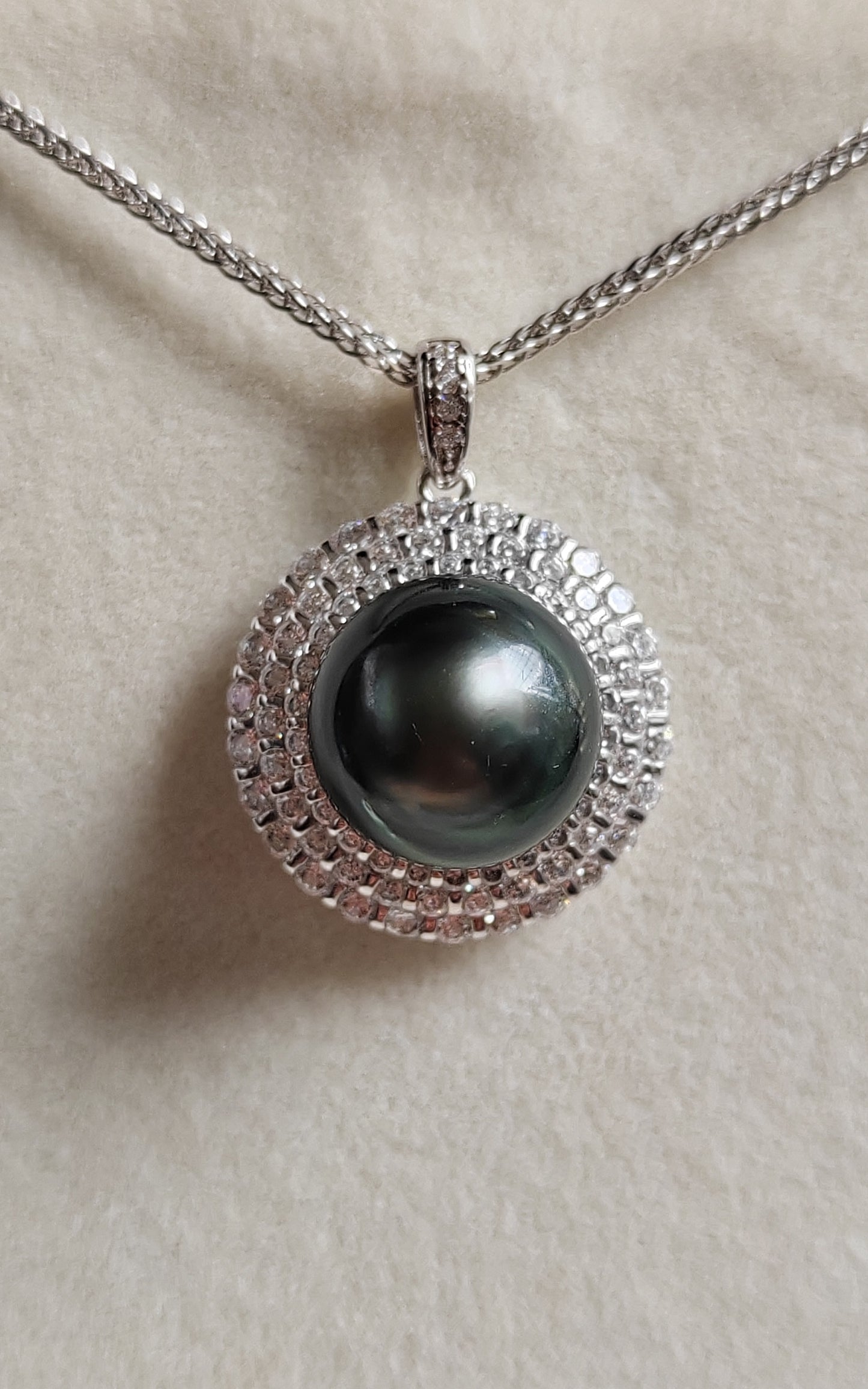 11.6mm Genuine tahitian south sea pearl luxury style necklace silver