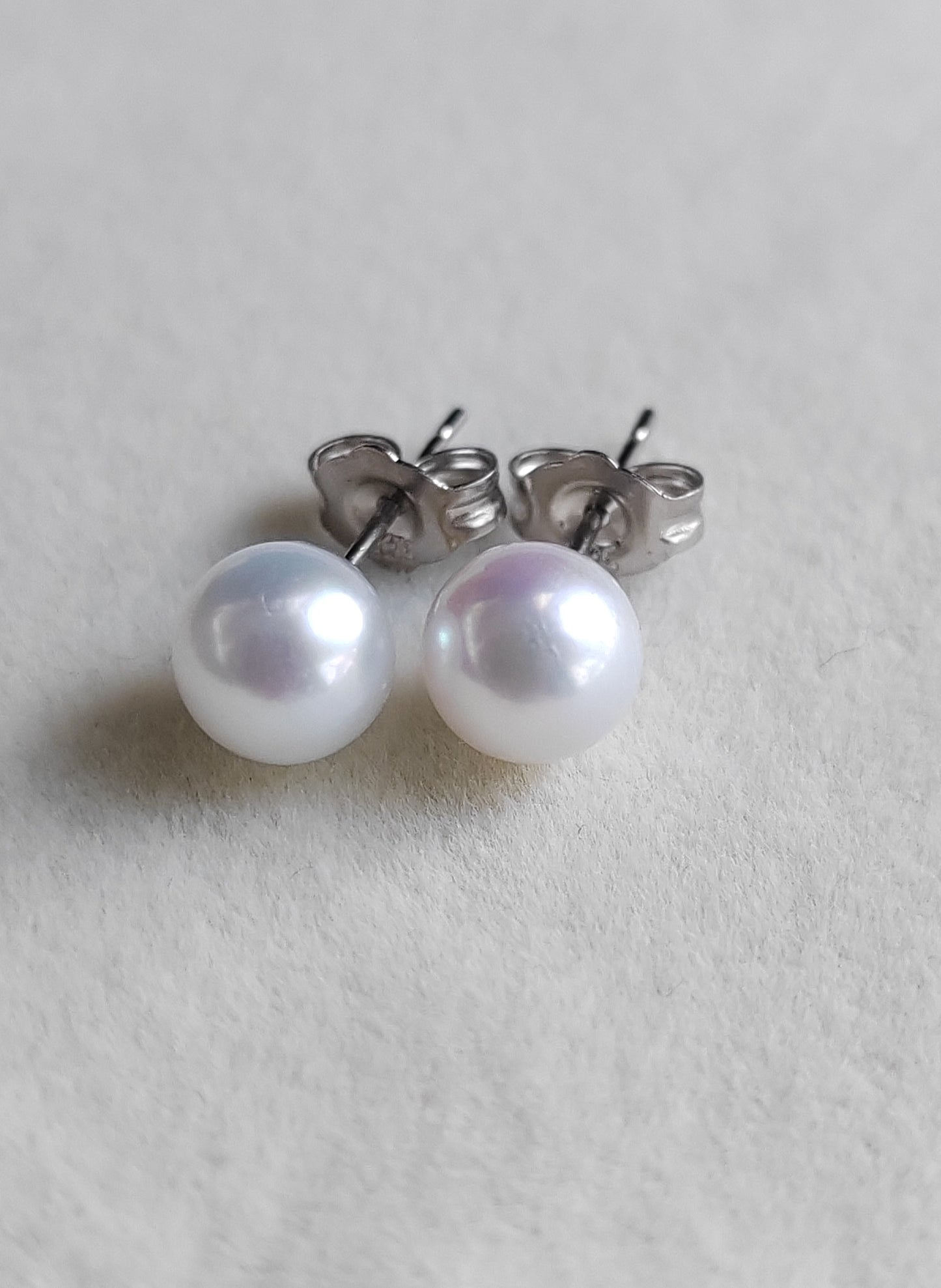 Silver earrings studs genuine freshwater pearls 6-6.5mm