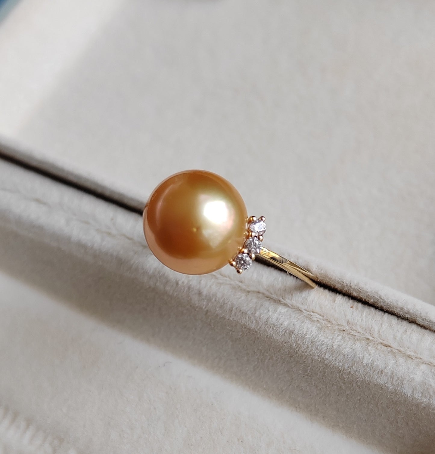 10.9mm Genuine golden south sea pearl 18k gold solitaire ring
