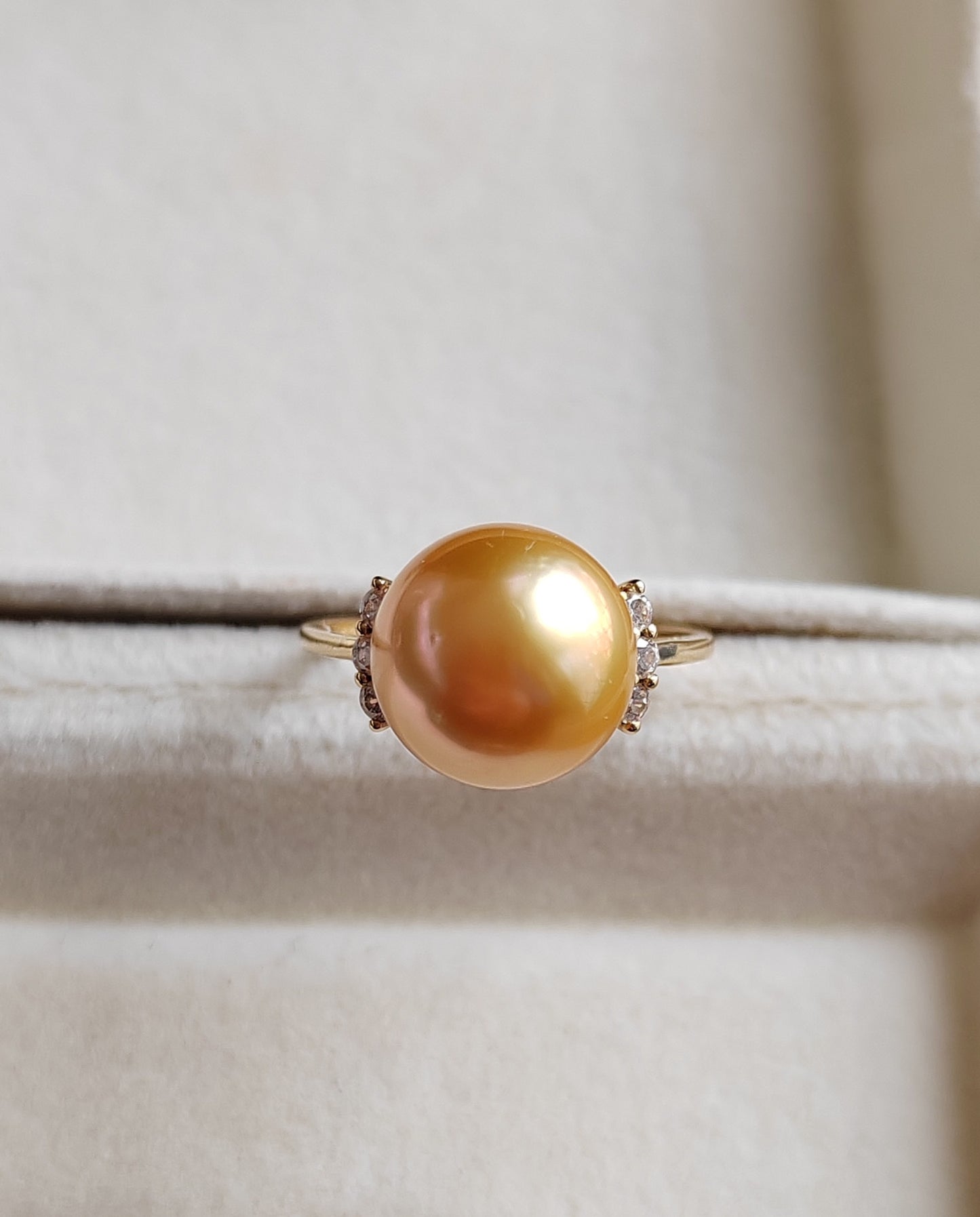 10.9mm Genuine golden south sea pearl 18k gold solitaire ring