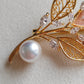 'Early Autumn' brooch genuine south sea white pearl 9.7mm